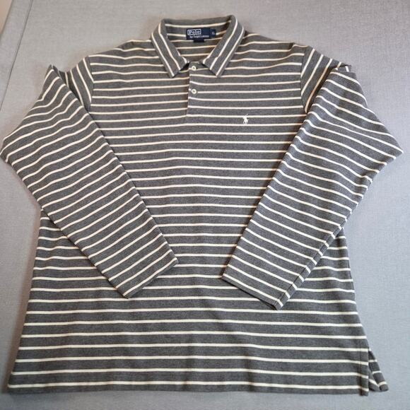 Vintage Polo Ralph Lauren XL Long Sleeve Stripe Shirt Gray White Cotton - Picture 1 of 12
